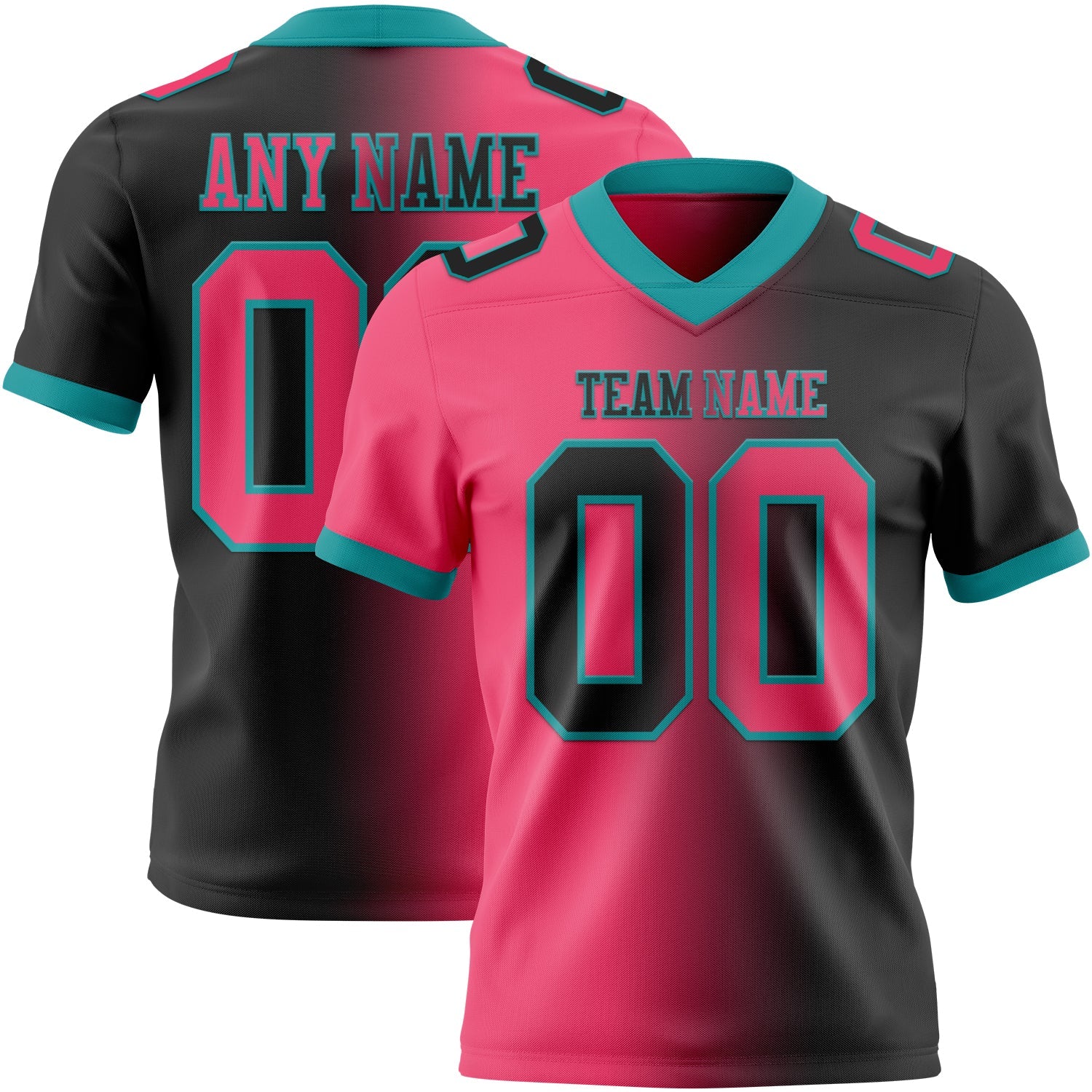 Custom Black Neon Pink-Teal Authentic Gradient Fashion Football Jersey - Main View