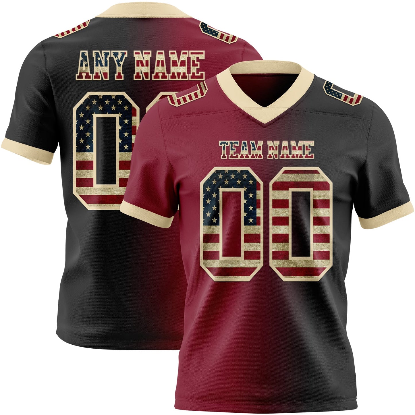 Custom Black Vintage USA Flag Crimson-Cream Authentic Gradient Fashion Football Jersey - Main View