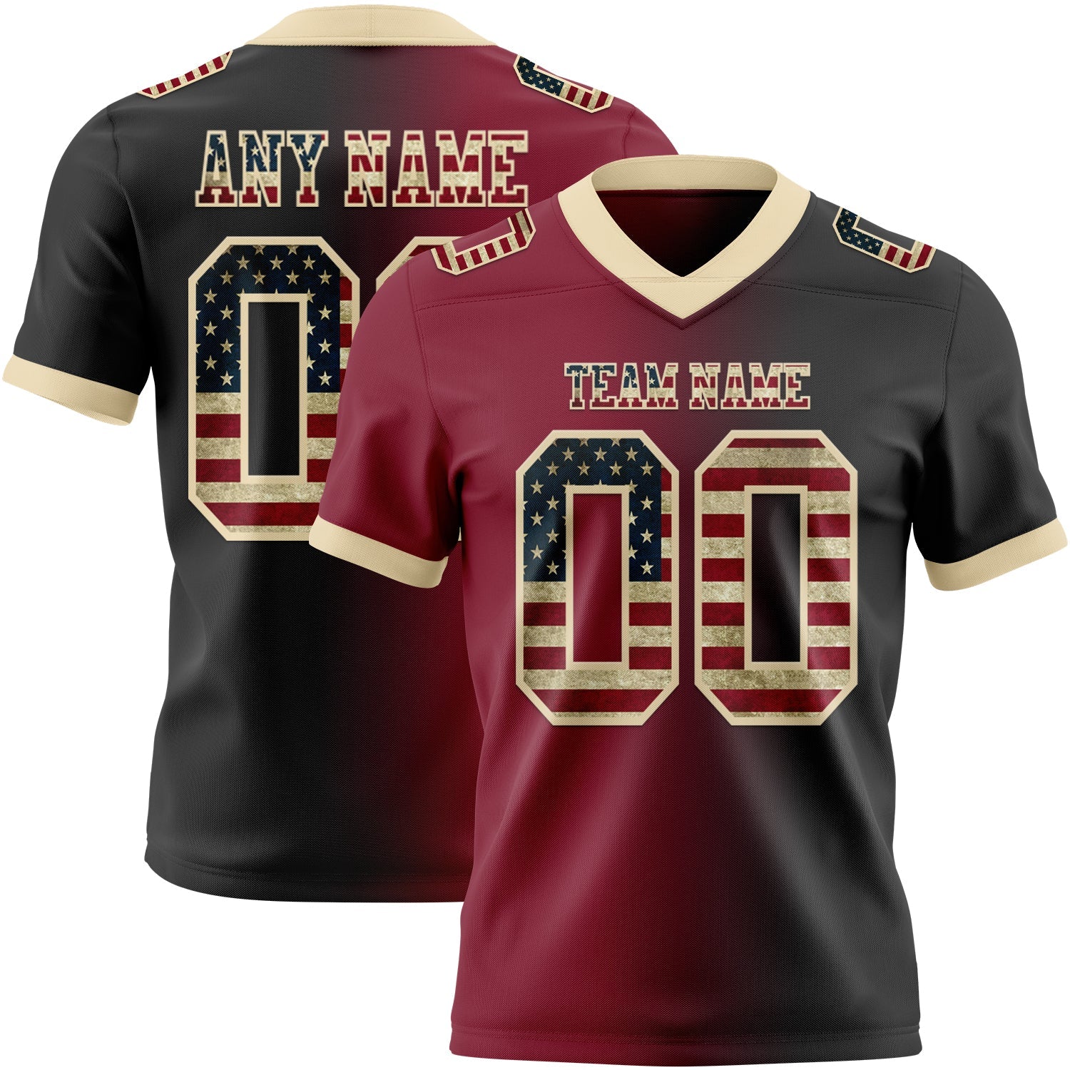Custom Black Vintage USA Flag Crimson-Cream Authentic Gradient Fashion Football Jersey - Main View