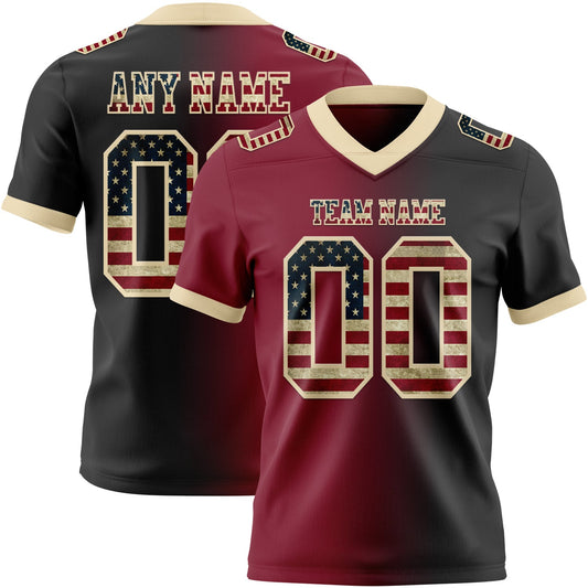 Custom Black Vintage USA Flag Crimson-Cream Authentic Gradient Fashion Football Jersey - Main View
