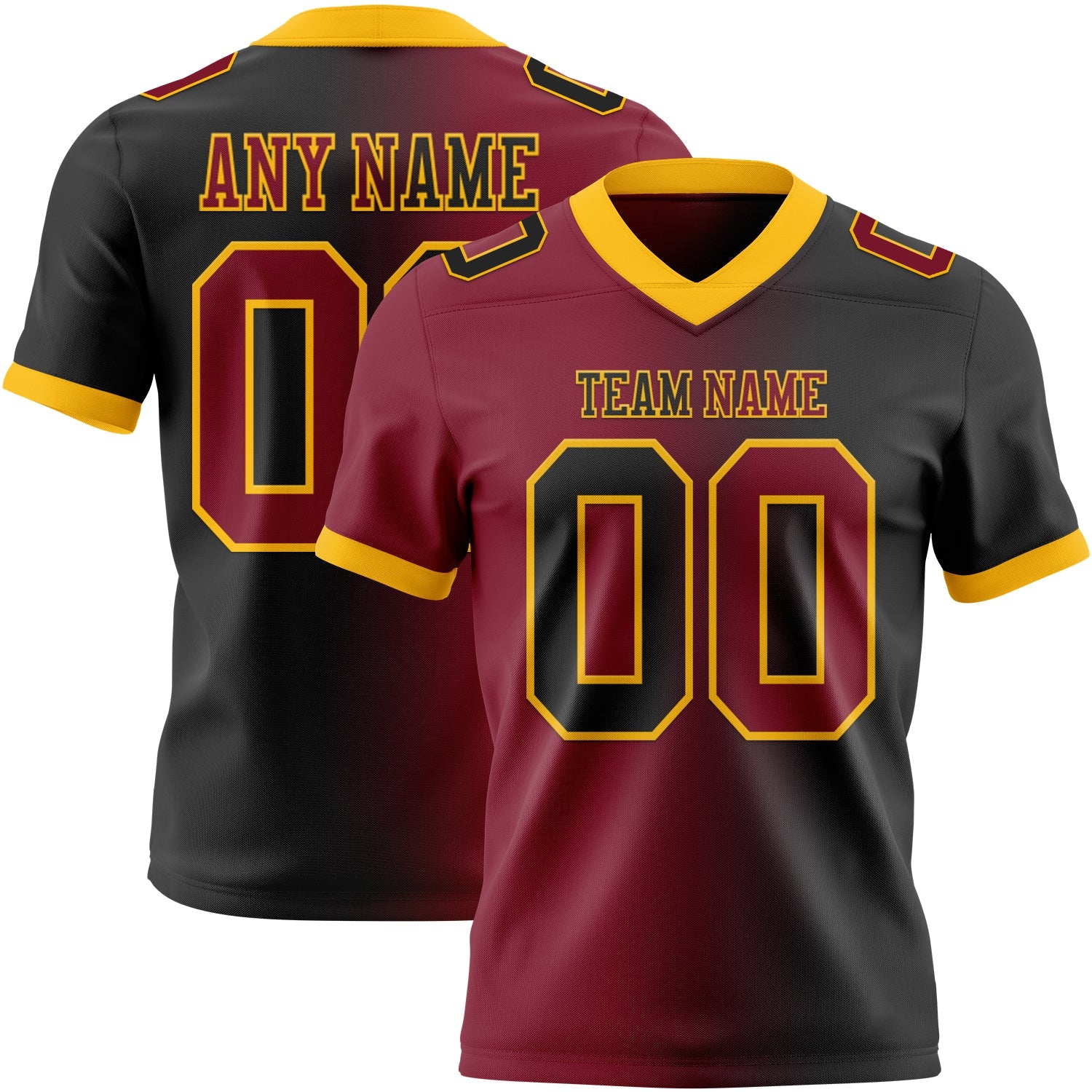 Custom Black Crimson-Gold Authentic Gradient Fashion Football Jersey - Main View