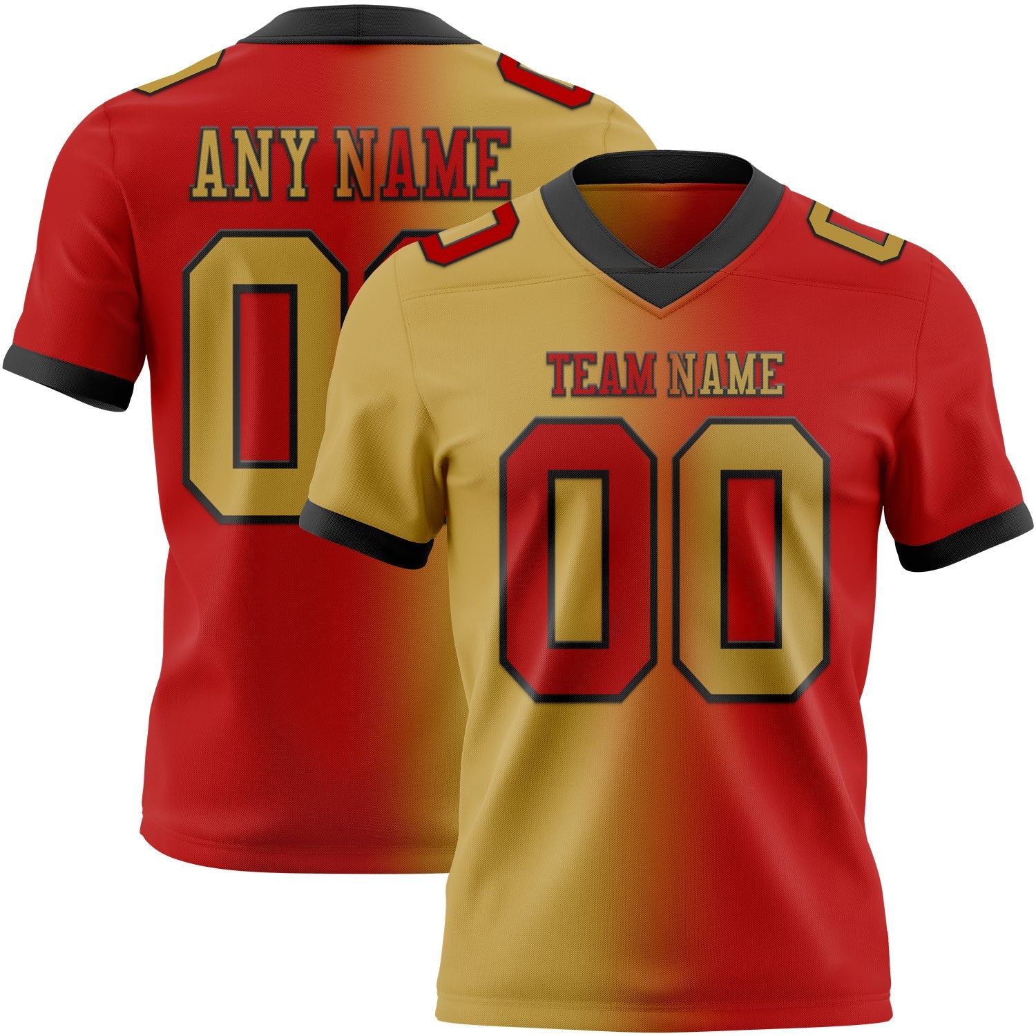 Custom Red Old Gold-Black Authentic Gradient Fashion Football Jersey - Main View