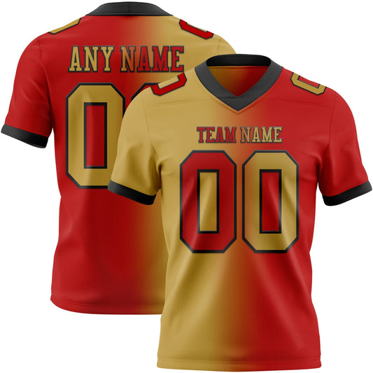 Custom Red Old Gold-Black Authentic Gradient Fashion Football Jersey - Main View