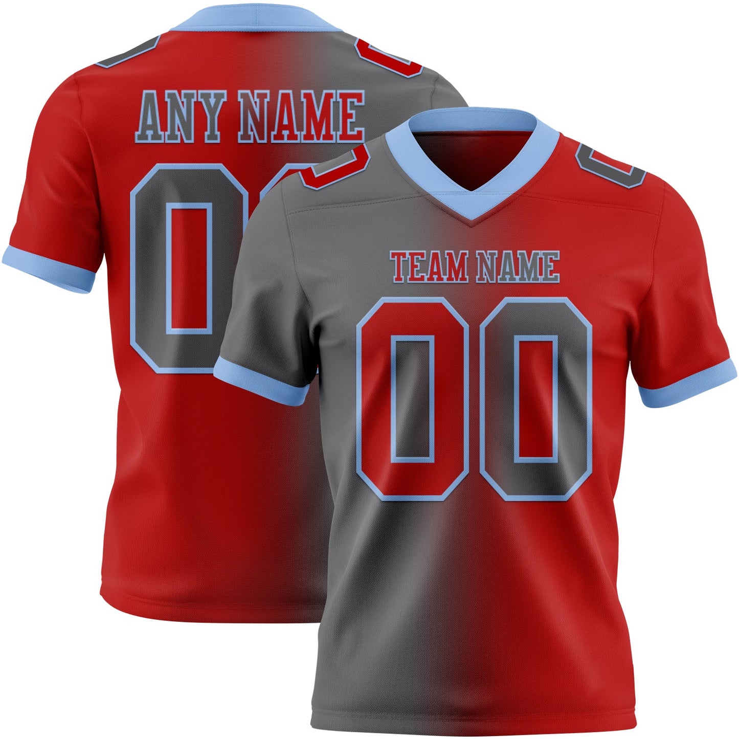 Custom Red Steel Gray-Light Blue Authentic Gradient Fashion Football Jersey - Main View