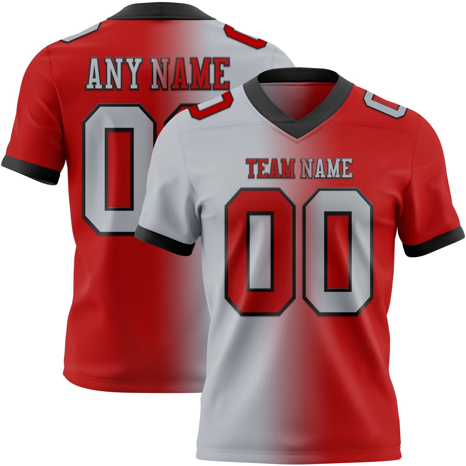 Custom Red Gray-Black Authentic Gradient Fashion Football Jersey - Main View