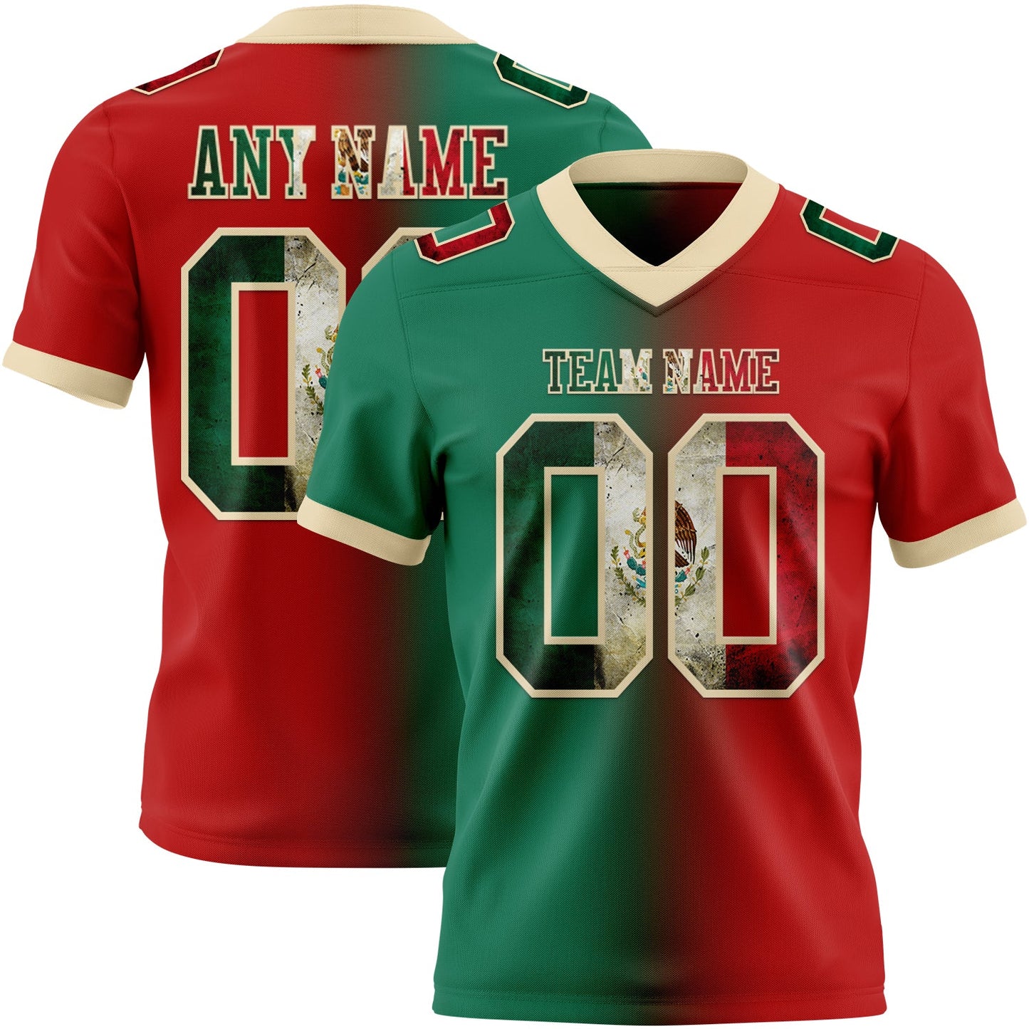 Custom Red Vintage Mexican Flag Kelly Green-Cream Authentic Gradient Fashion Football Jersey - Main View