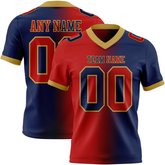 Custom Navy Red-Old Gold Authentic Gradient Fashion Football Jersey - Main View
