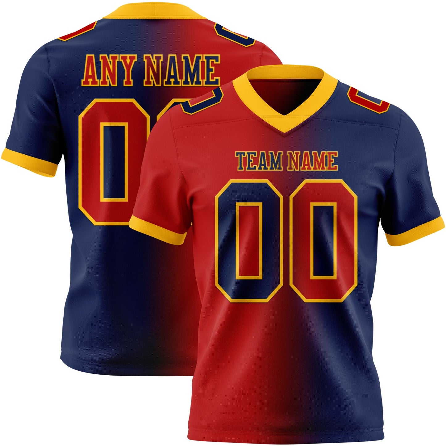 Custom Navy Red-Gold Authentic Gradient Fashion Football Jersey - Main View
