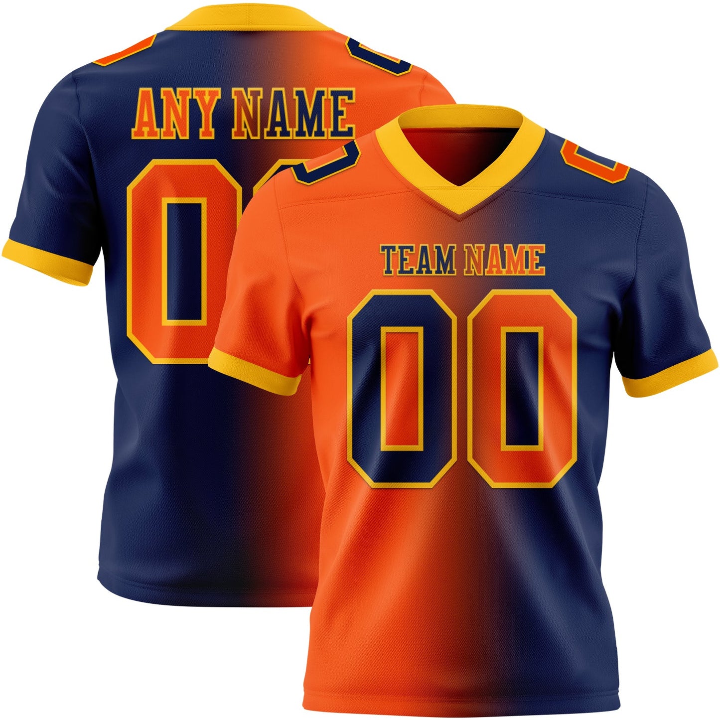 Custom Navy Orange-Gold Authentic Gradient Fashion Football Jersey - Main View
