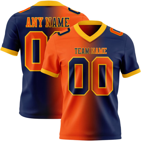 Custom Navy Orange-Gold Authentic Gradient Fashion Football Jersey - Main View