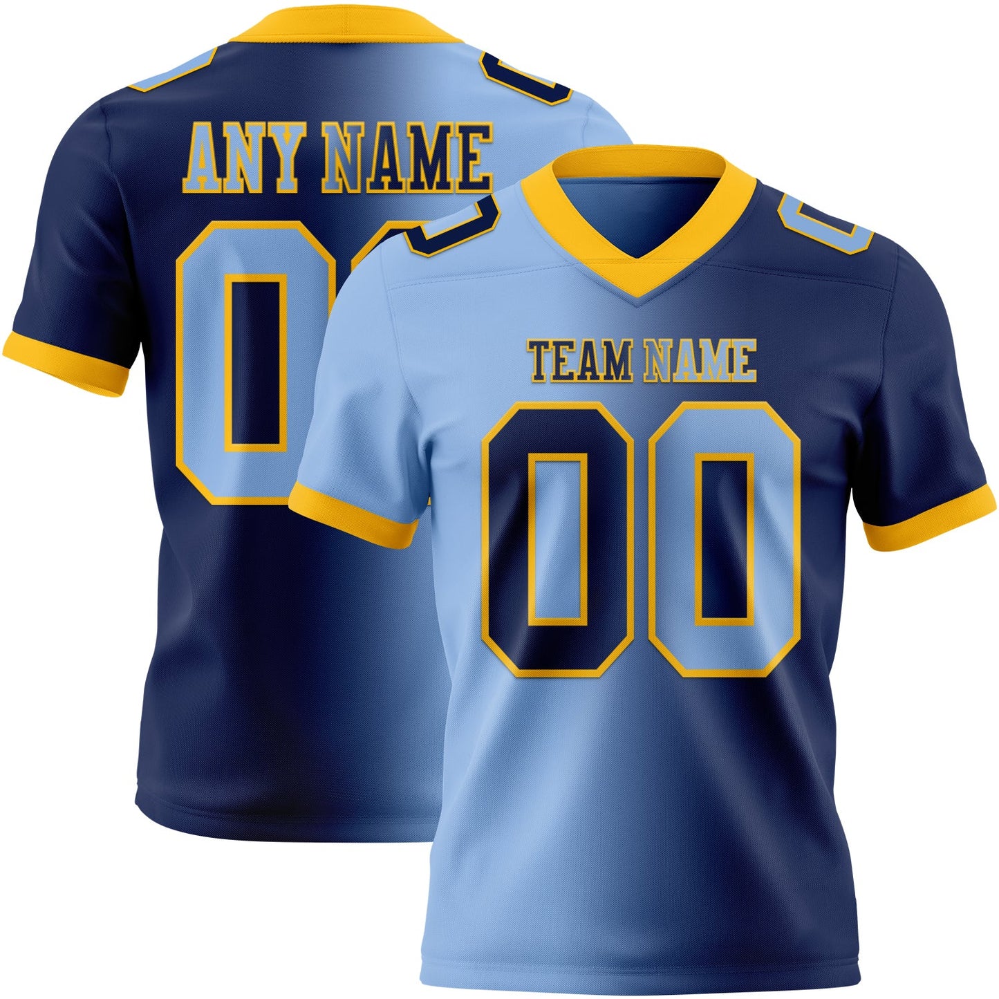 Custom Navy Light Blue-Gold Authentic Gradient Fashion Football Jersey - Main View