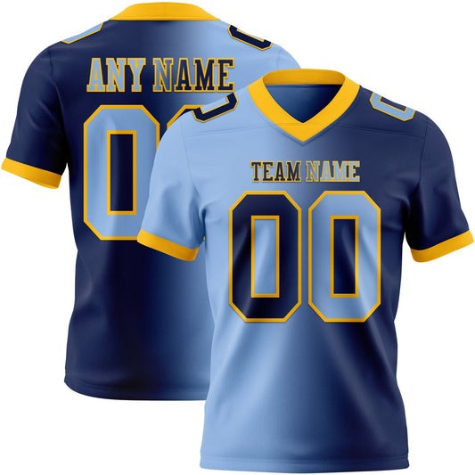 Custom Navy Light Blue-Gold Authentic Gradient Fashion Football Jersey - Main View