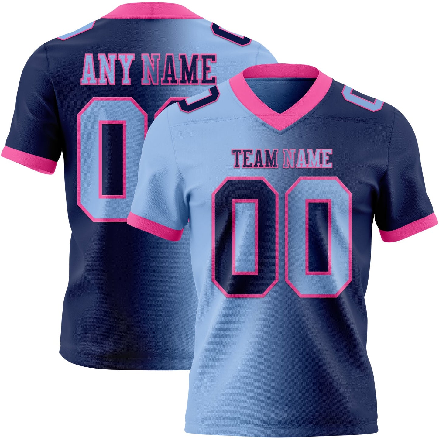 Custom Navy Light Blue-Pink Authentic Gradient Fashion Football Jersey - Main View