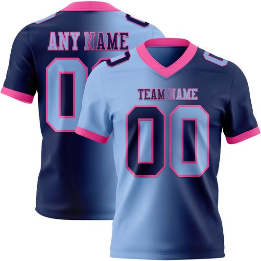 Custom Navy Light Blue-Pink Authentic Gradient Fashion Football Jersey - Main View