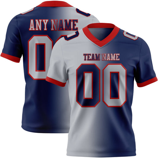 Custom Navy Gray-Red Authentic Gradient Fashion Football Jersey - Main View