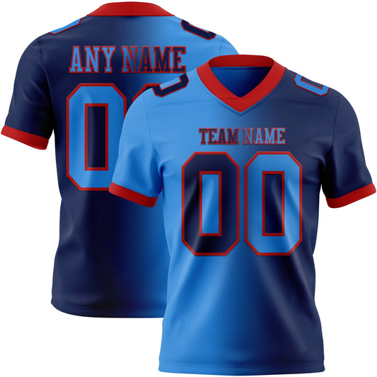 Custom Navy Powder Blue-Red Authentic Gradient Fashion Football Jersey - Main View