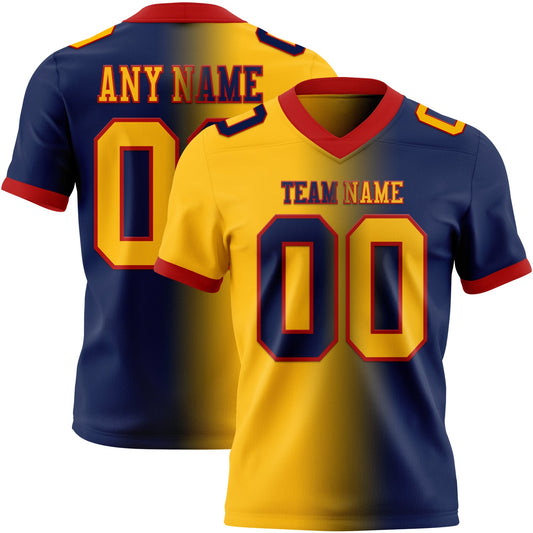 Custom Navy Gold-Red Authentic Gradient Fashion Football Jersey - Main View