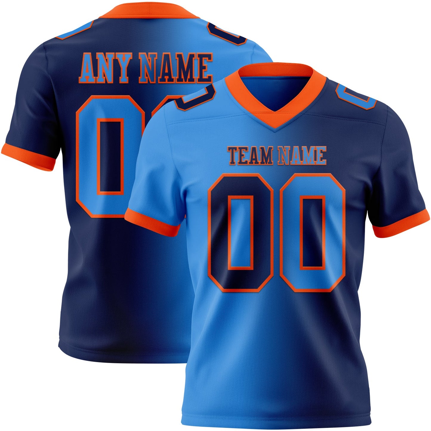 Custom Navy Powder Blue-Orange Authentic Gradient Fashion Football Jersey - Main View