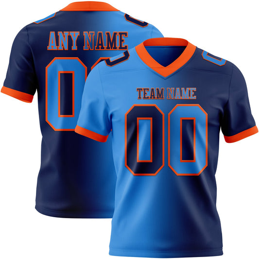 Custom Navy Powder Blue-Orange Authentic Gradient Fashion Football Jersey - Main View