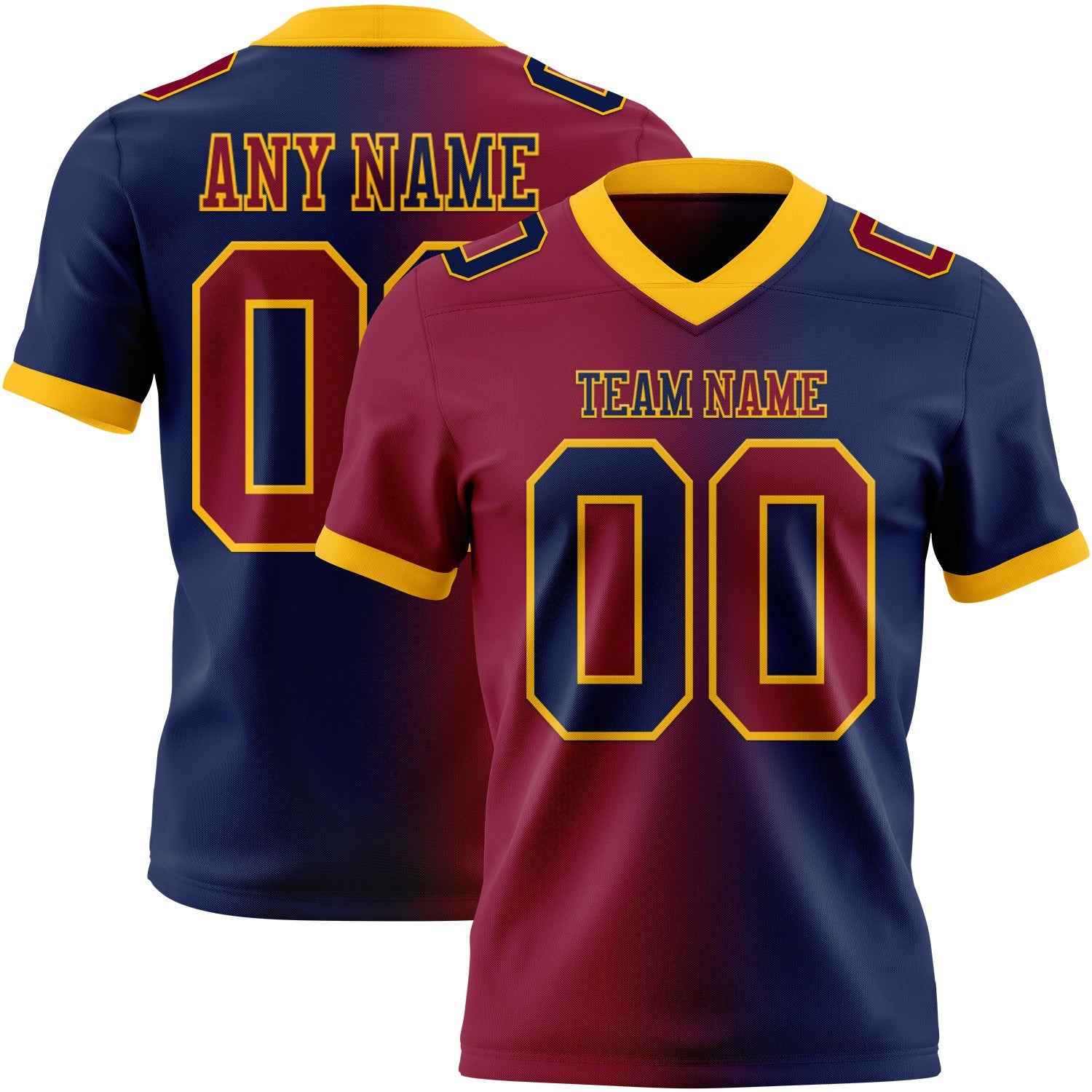Custom Navy Maroon-Gold Authentic Gradient Fashion Football Jersey - Main View