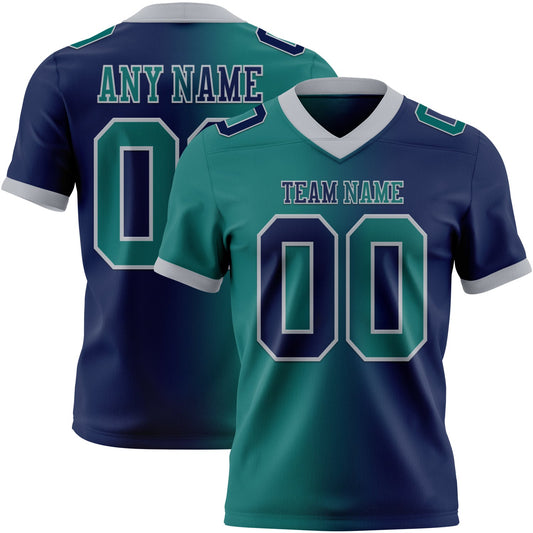 Custom Navy Teal-Gray Authentic Gradient Fashion Football Jersey - Main View