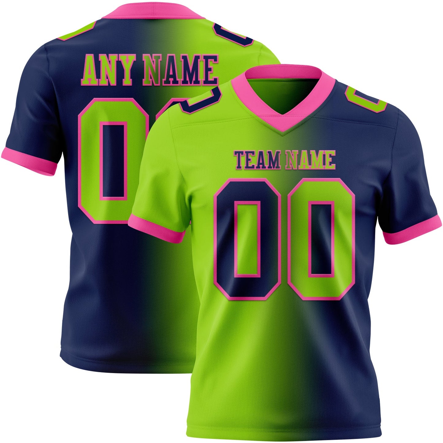 Custom Navy Neon Green-Pink Authentic Gradient Fashion Football Jersey - Main View