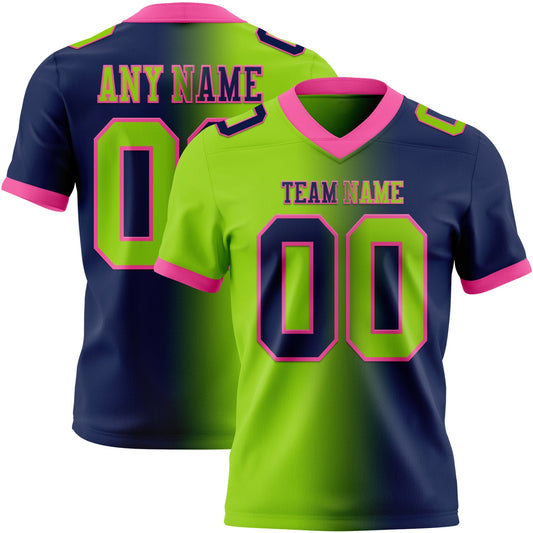 Custom Navy Neon Green-Pink Authentic Gradient Fashion Football Jersey - Main View