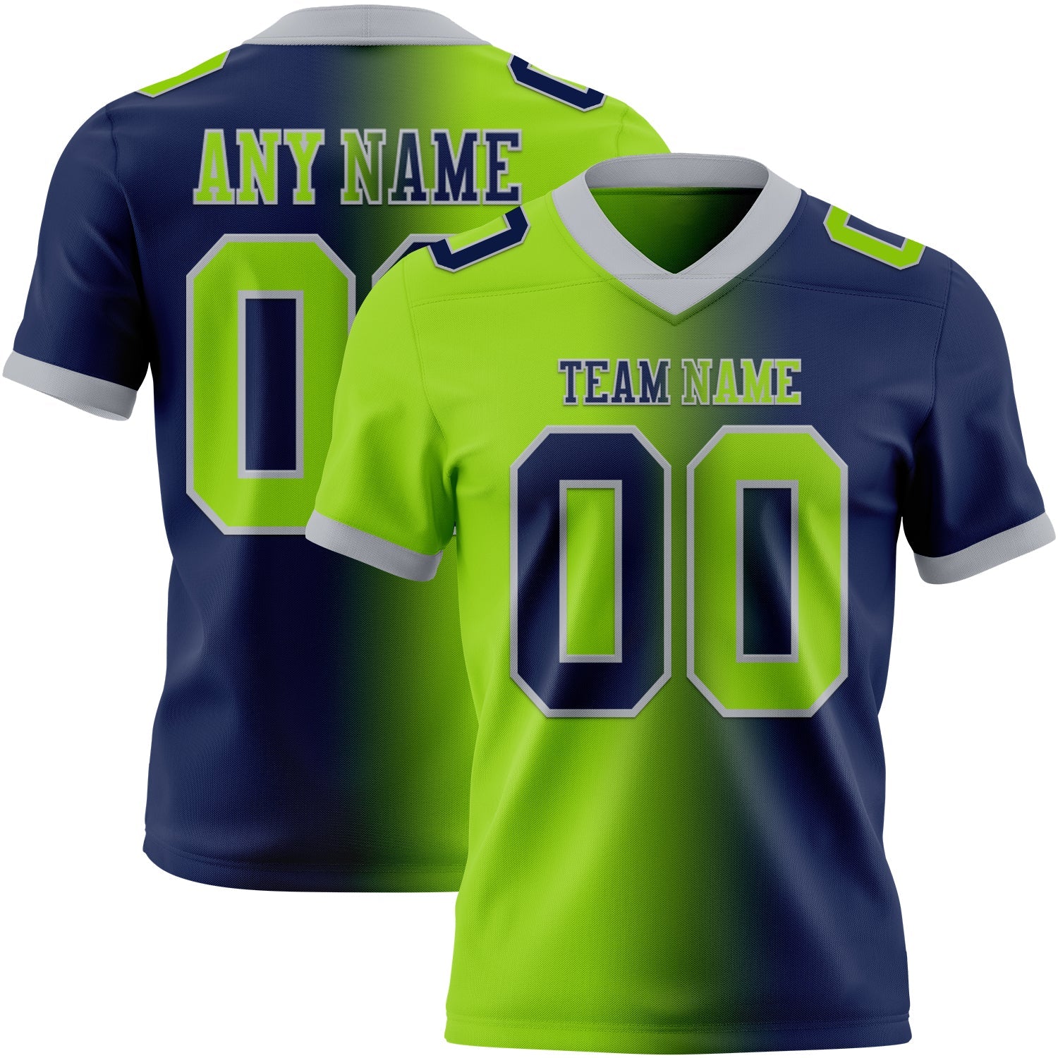 Custom Navy Neon Green-Gray Authentic Gradient Fashion Football Jersey - Main View