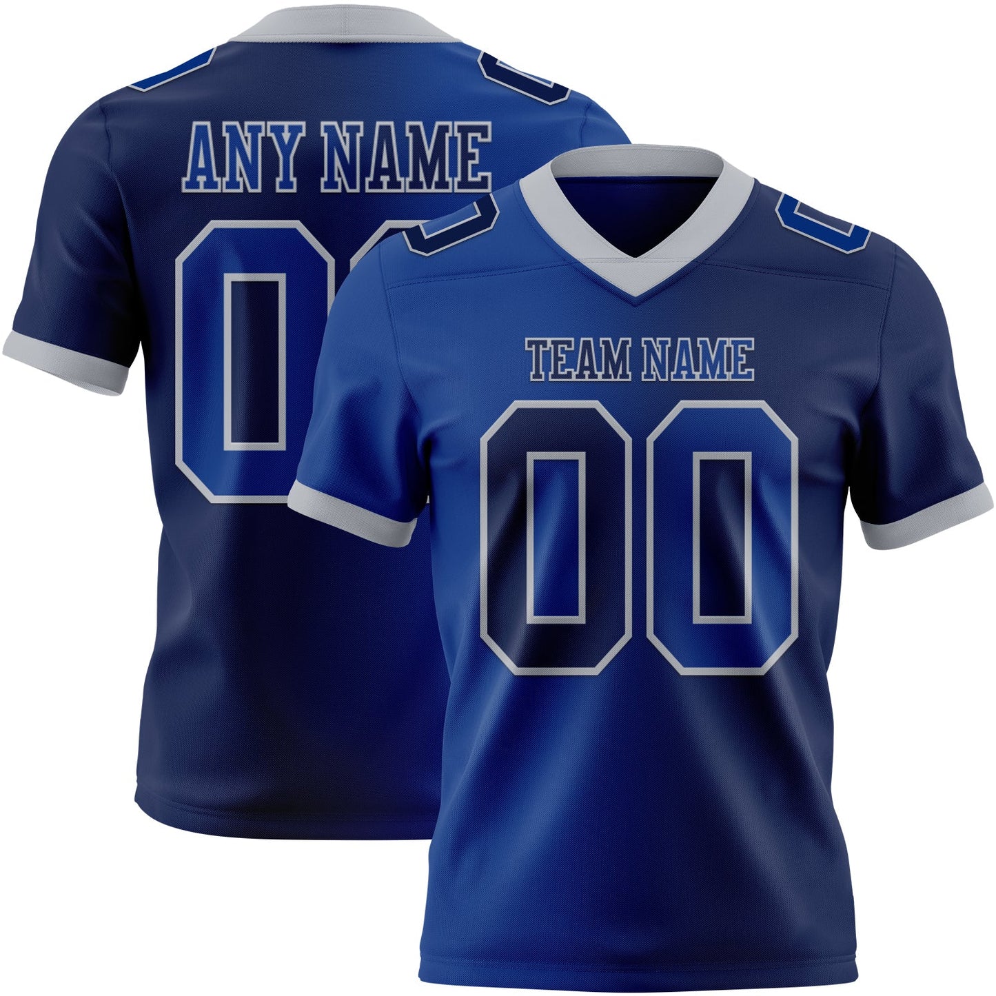 Custom Navy Royal-Gray Authentic Gradient Fashion Football Jersey - Main View