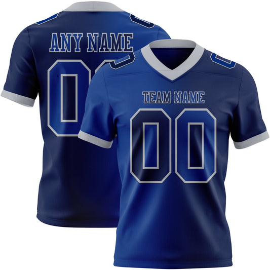 Custom Navy Royal-Gray Authentic Gradient Fashion Football Jersey - Main View