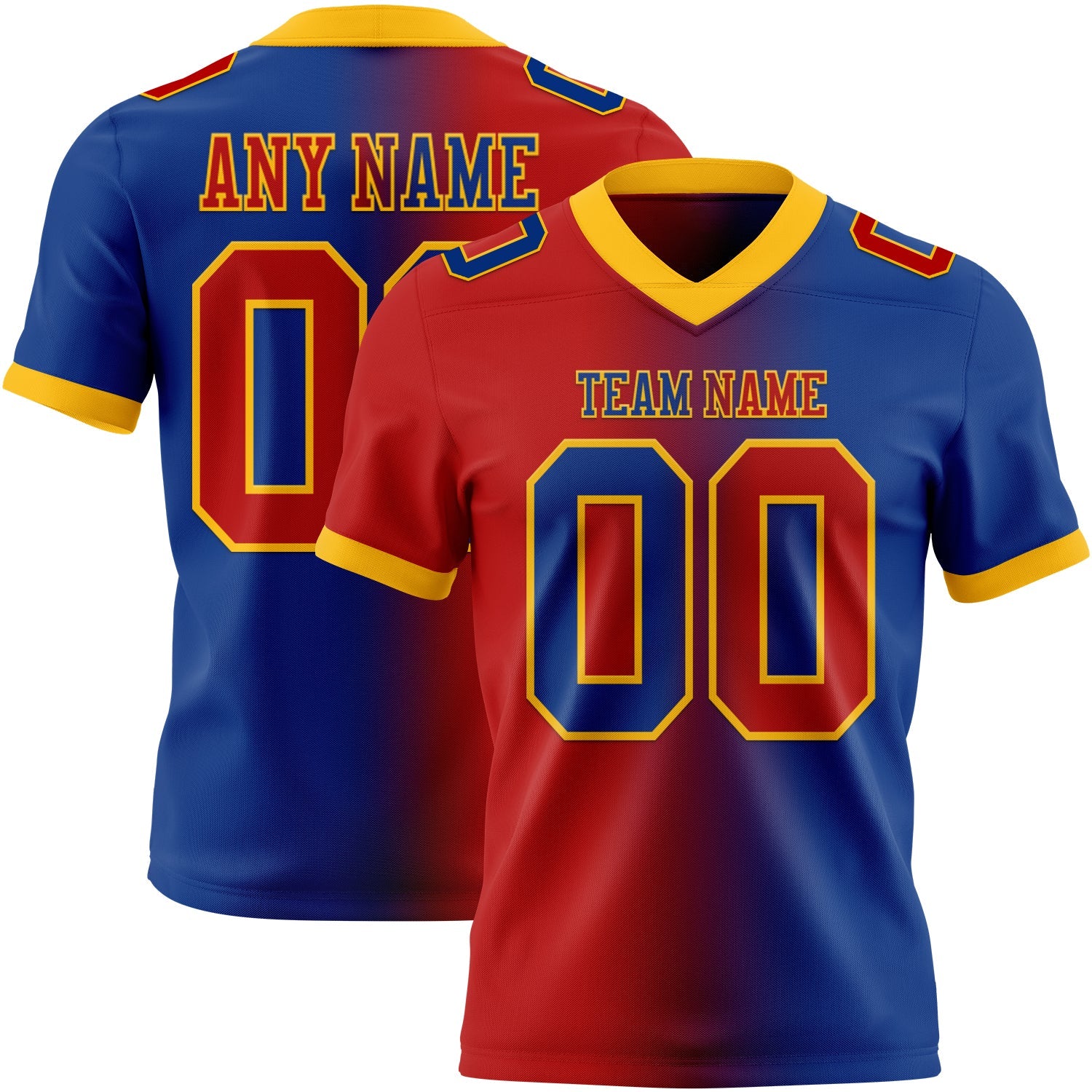 Custom Royal Red-Gold Authentic Gradient Fashion Football Jersey - Main View