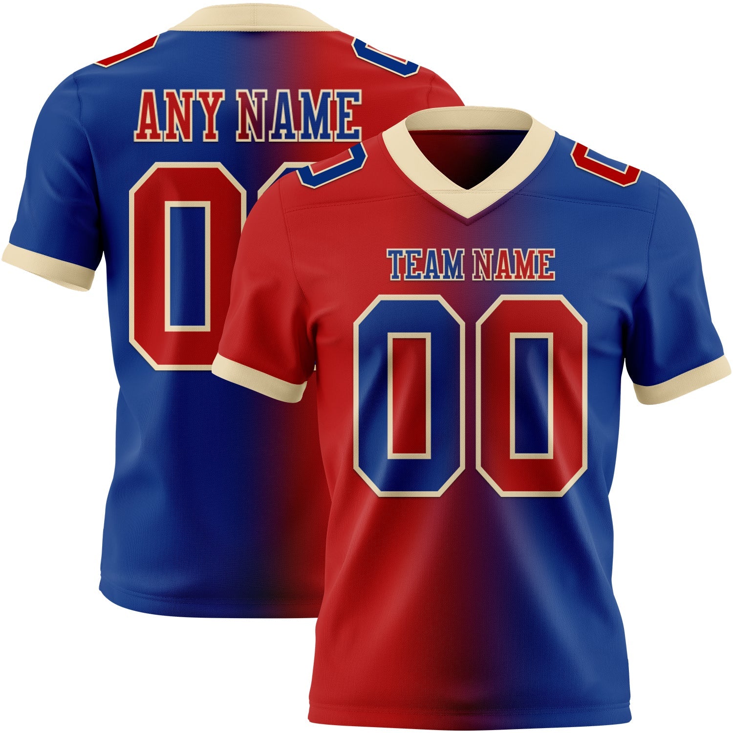 Custom Royal Red-Cream Authentic Gradient Fashion Football Jersey - Main View