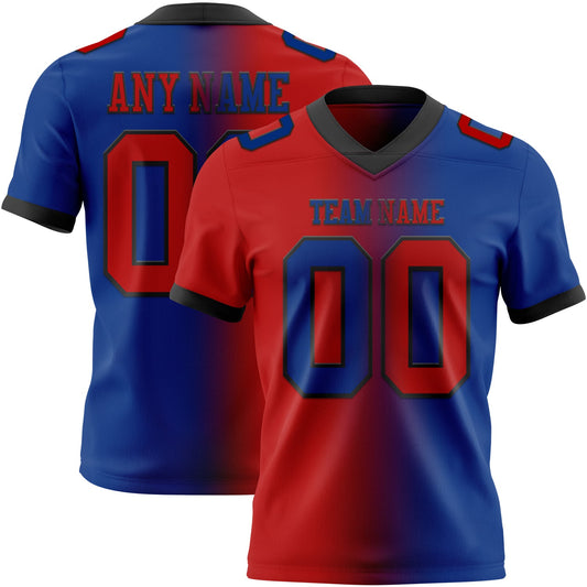 Custom Royal Red-Black Authentic Gradient Fashion Football Jersey - Main View