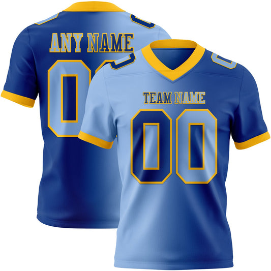 Custom Royal Light Blue-Gold Authentic Gradient Fashion Football Jersey - Main View