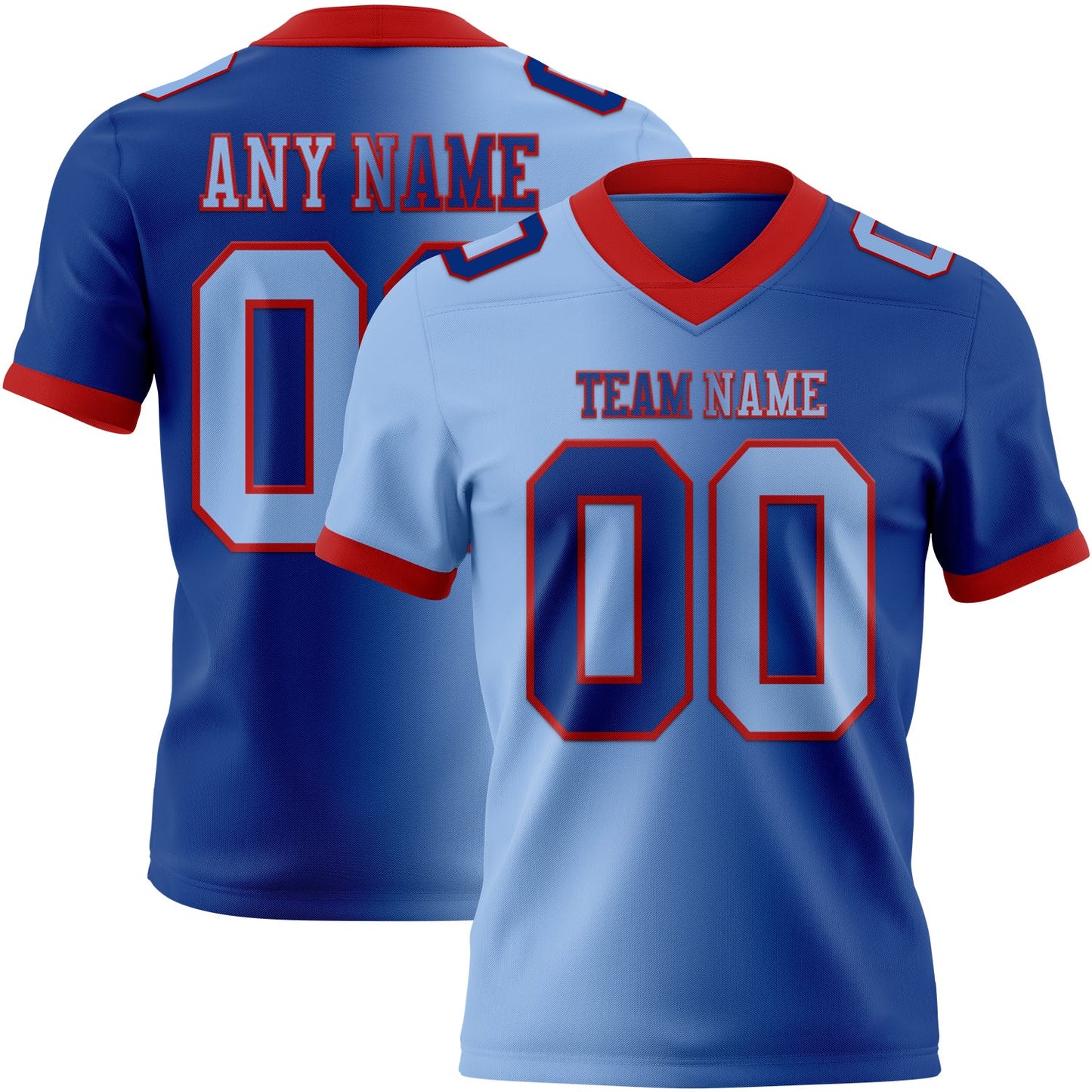 Custom Royal Light Blue-Red Authentic Gradient Fashion Football Jersey - Main View