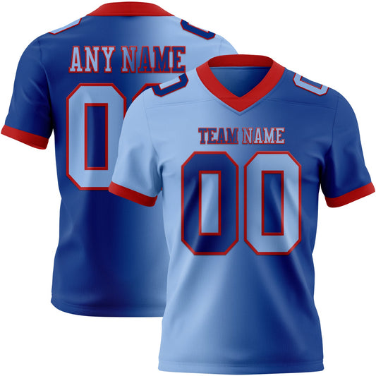 Custom Royal Light Blue-Red Authentic Gradient Fashion Football Jersey - Main View