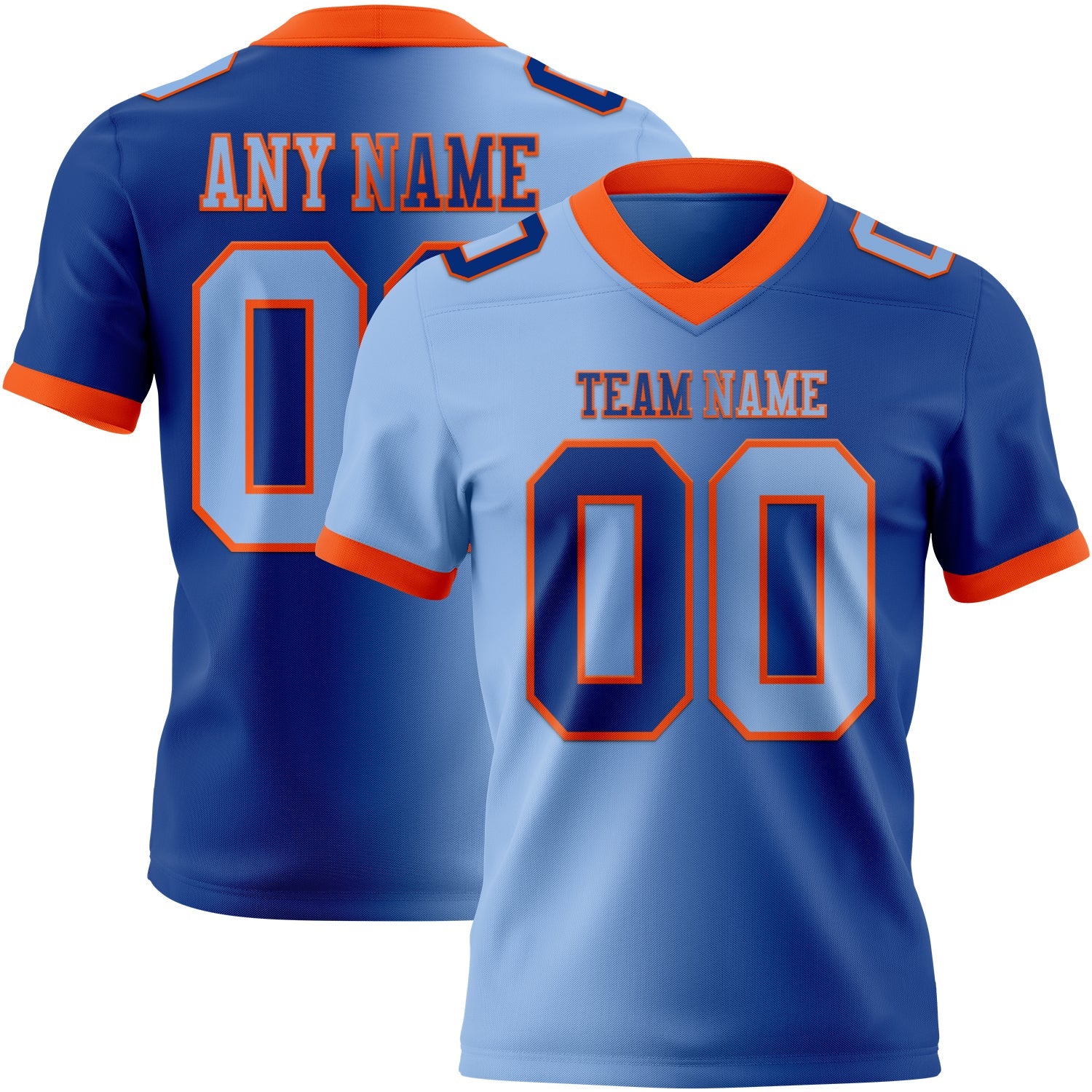 Custom Royal Light Blue-Orange Authentic Gradient Fashion Football Jersey - Main View
