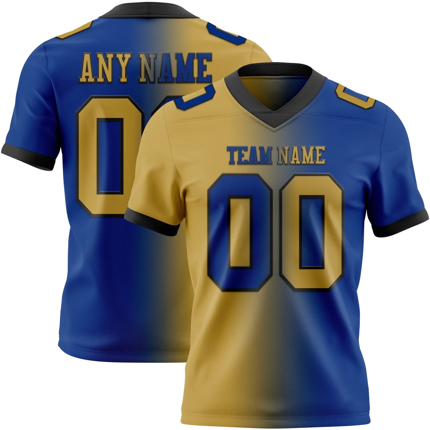 Custom Royal Old Gold-Black Authentic Gradient Fashion Football Jersey - Main View
