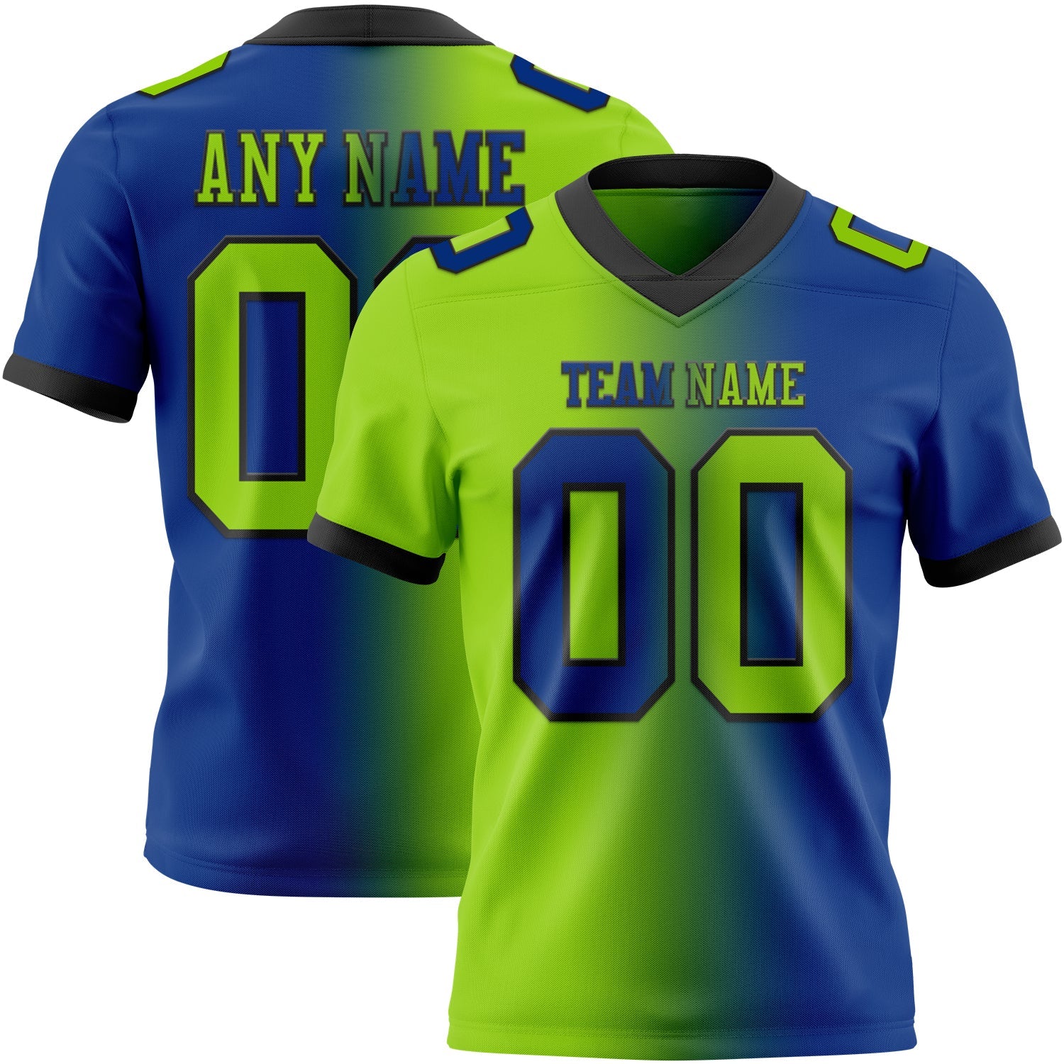 Custom Royal Neon Green-Black Authentic Gradient Fashion Football Jersey - Main View