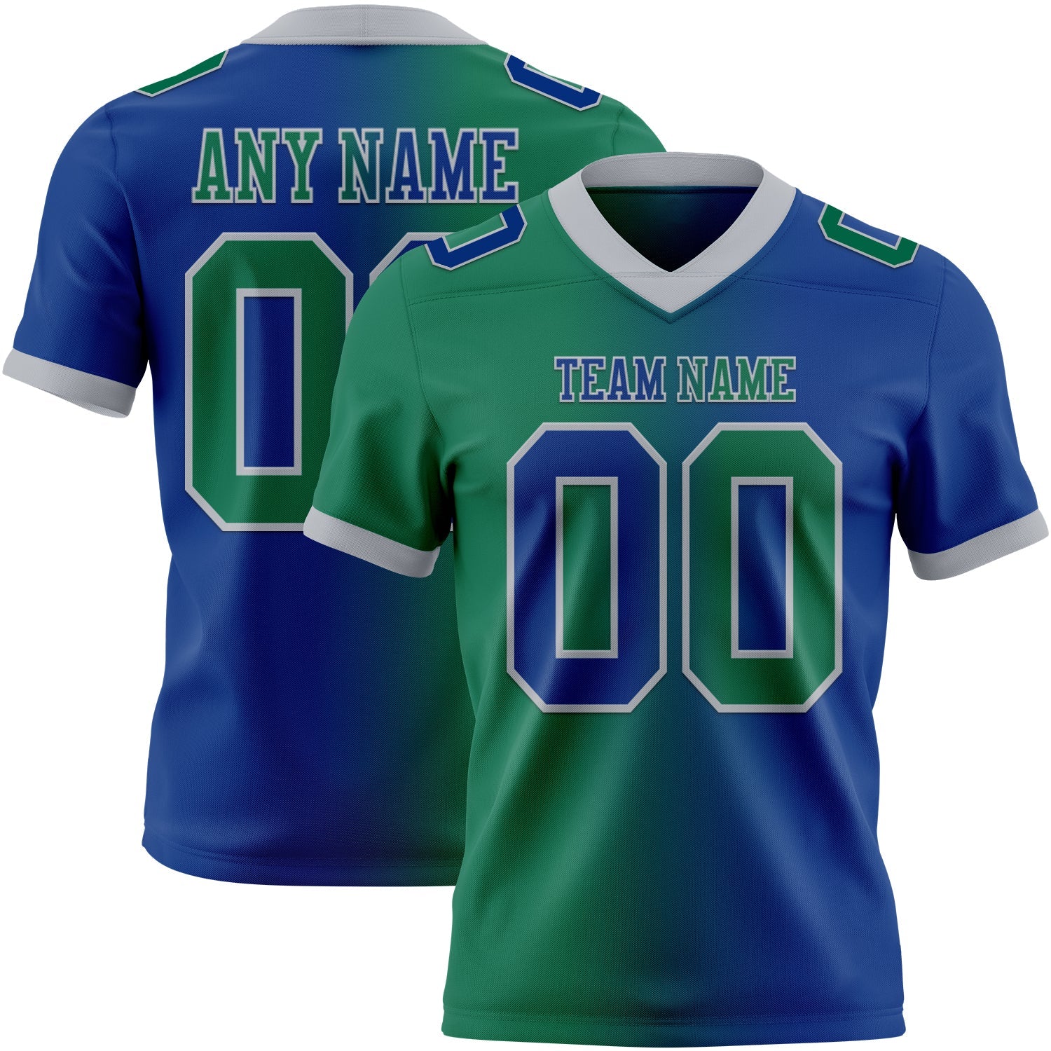 Custom Royal Kelly Green-Gray Authentic Gradient Fashion Football Jersey - Main View