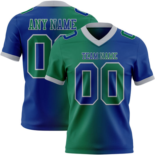 Custom Royal Kelly Green-Gray Authentic Gradient Fashion Football Jersey - Main View