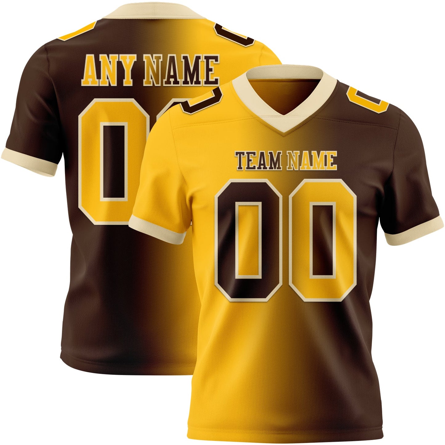 Custom Brown Gold-Cream Authentic Gradient Fashion Football Jersey - Main View