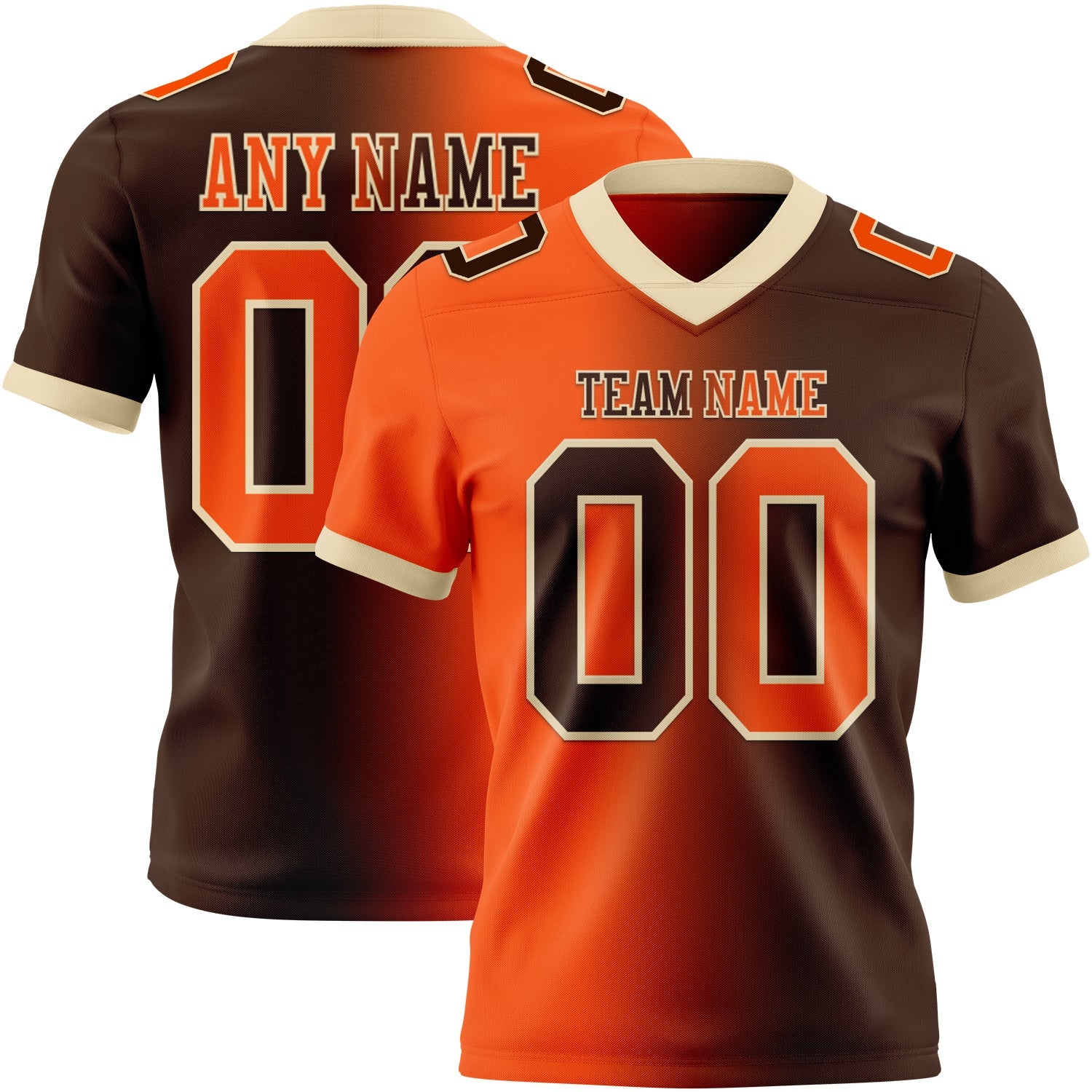 Custom Brown Orange-Cream Authentic Gradient Fashion Football Jersey - Main View