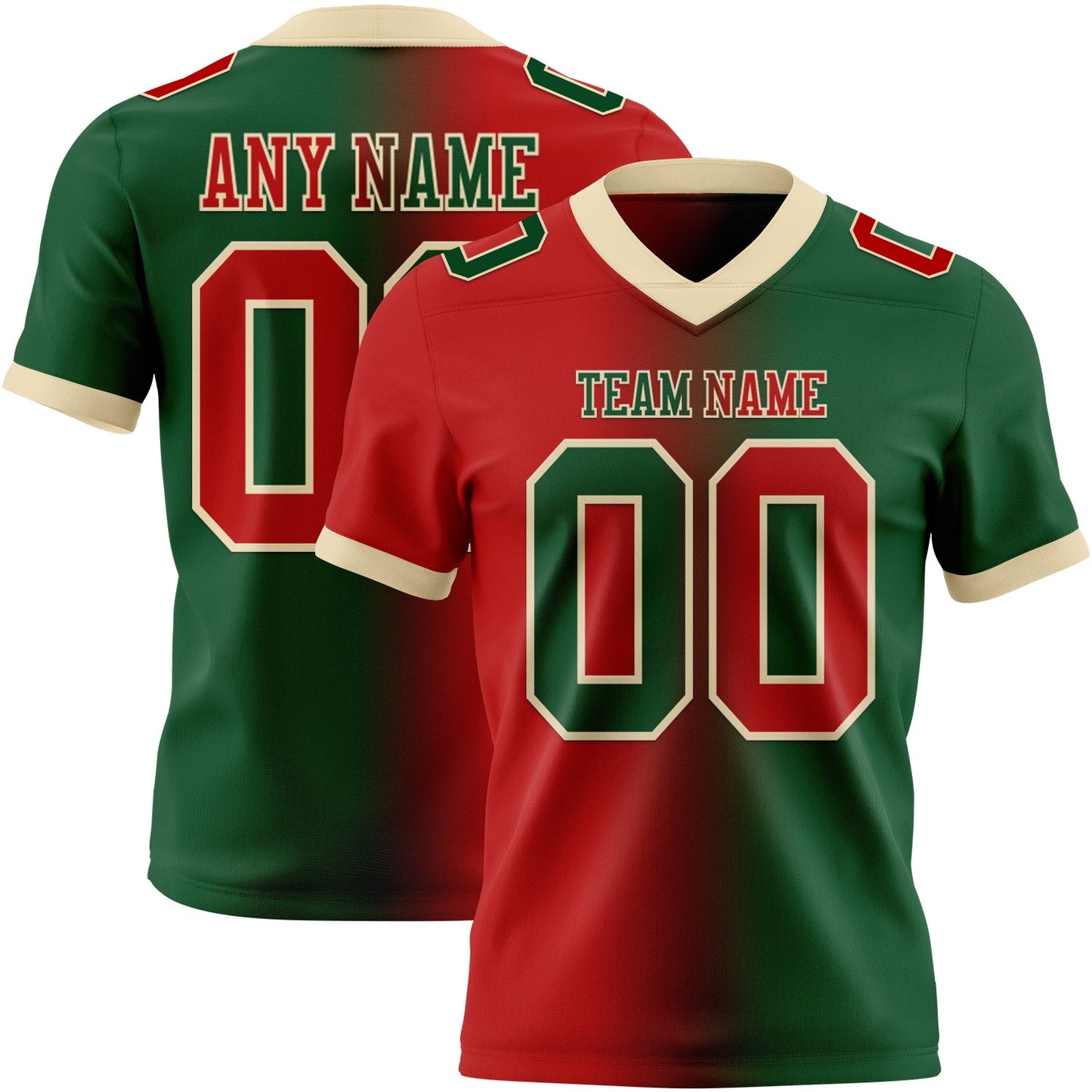 Custom Green Red-Cream Authentic Gradient Fashion Football Jersey - Main View