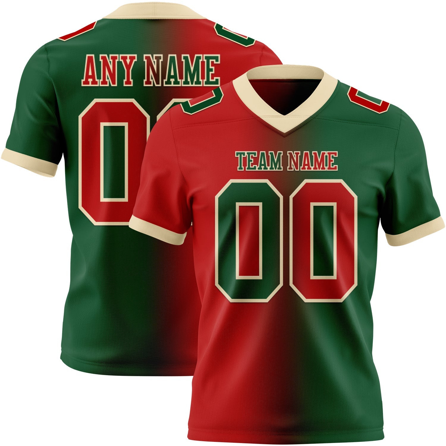 Custom Green Red-Cream Authentic Gradient Fashion Football Jersey - Main View