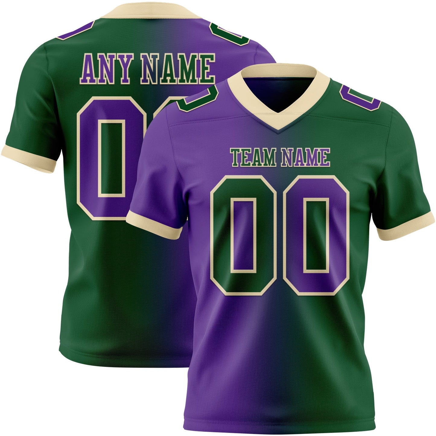 Custom Green Purple-Cream Authentic Gradient Fashion Football Jersey - Main View