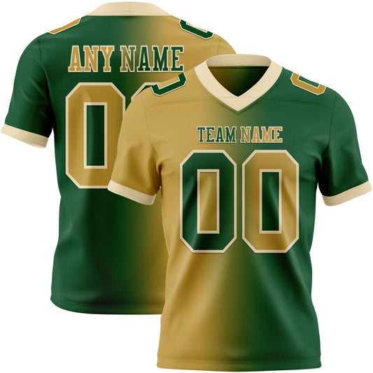 Custom Green Old Gold-Cream Authentic Gradient Fashion Football Jersey - Main View