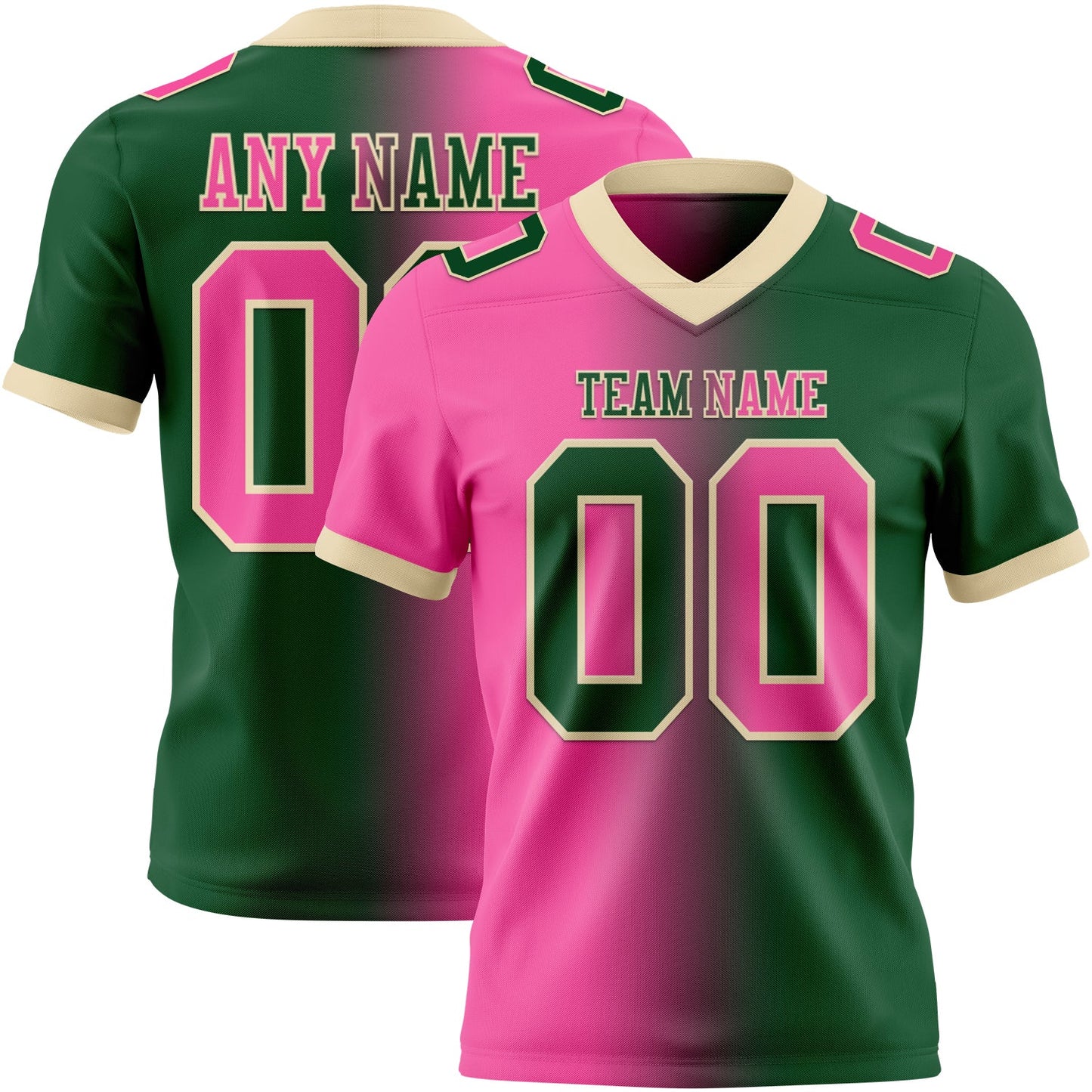Custom Green Pink-Cream Authentic Gradient Fashion Football Jersey - Main View