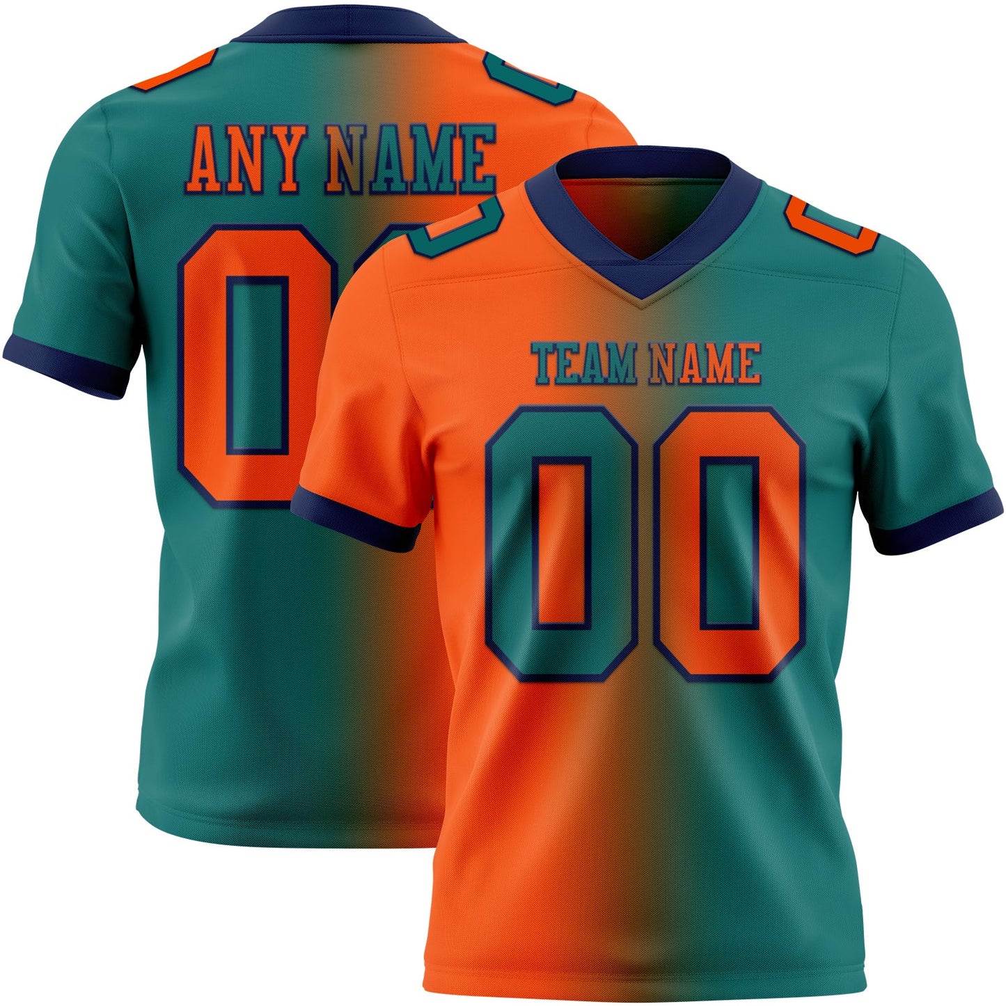 Custom Teal Orange-Navy Authentic Gradient Fashion Football Jersey - Main View