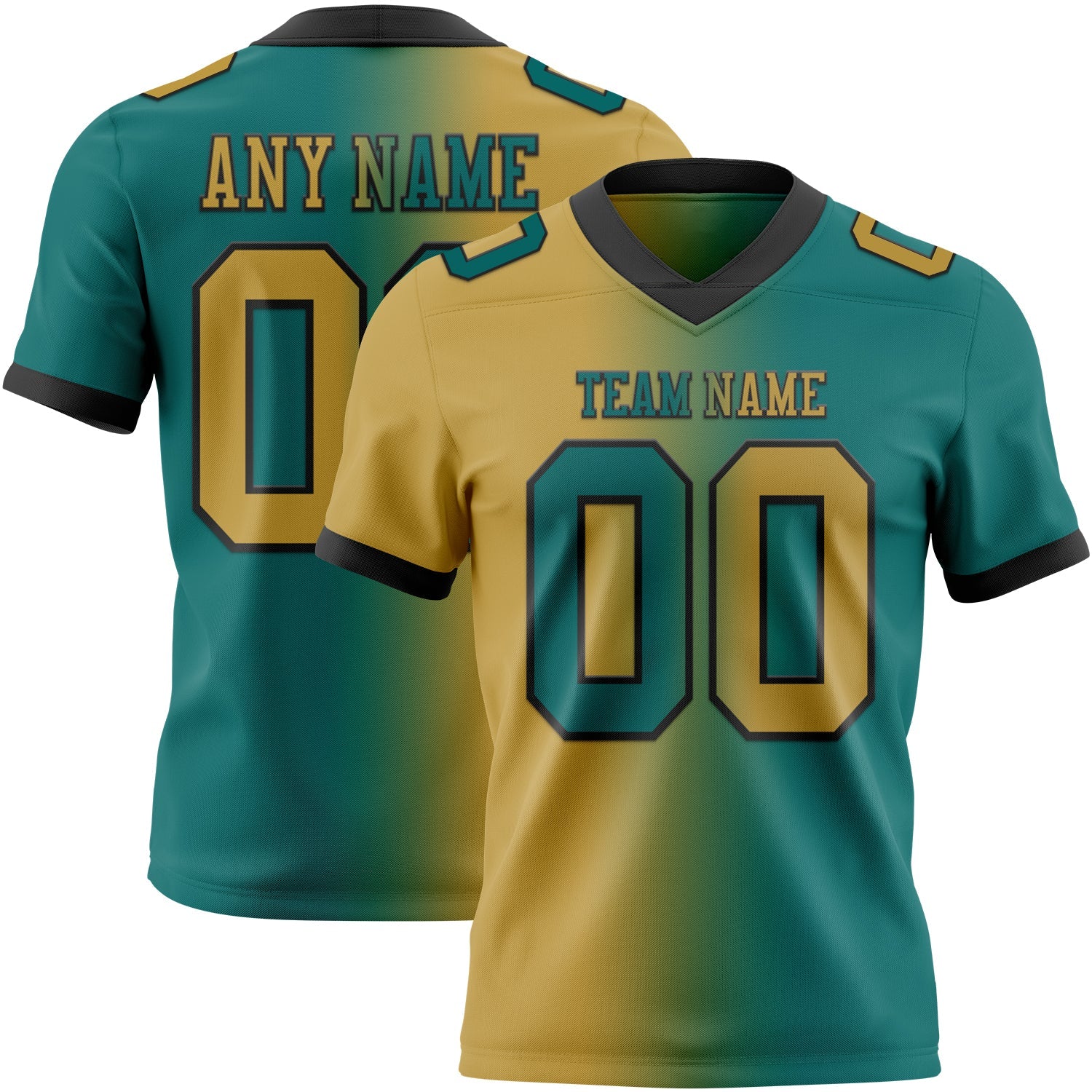 Custom Teal Old Gold-Black Authentic Gradient Fashion Football Jersey - Main View